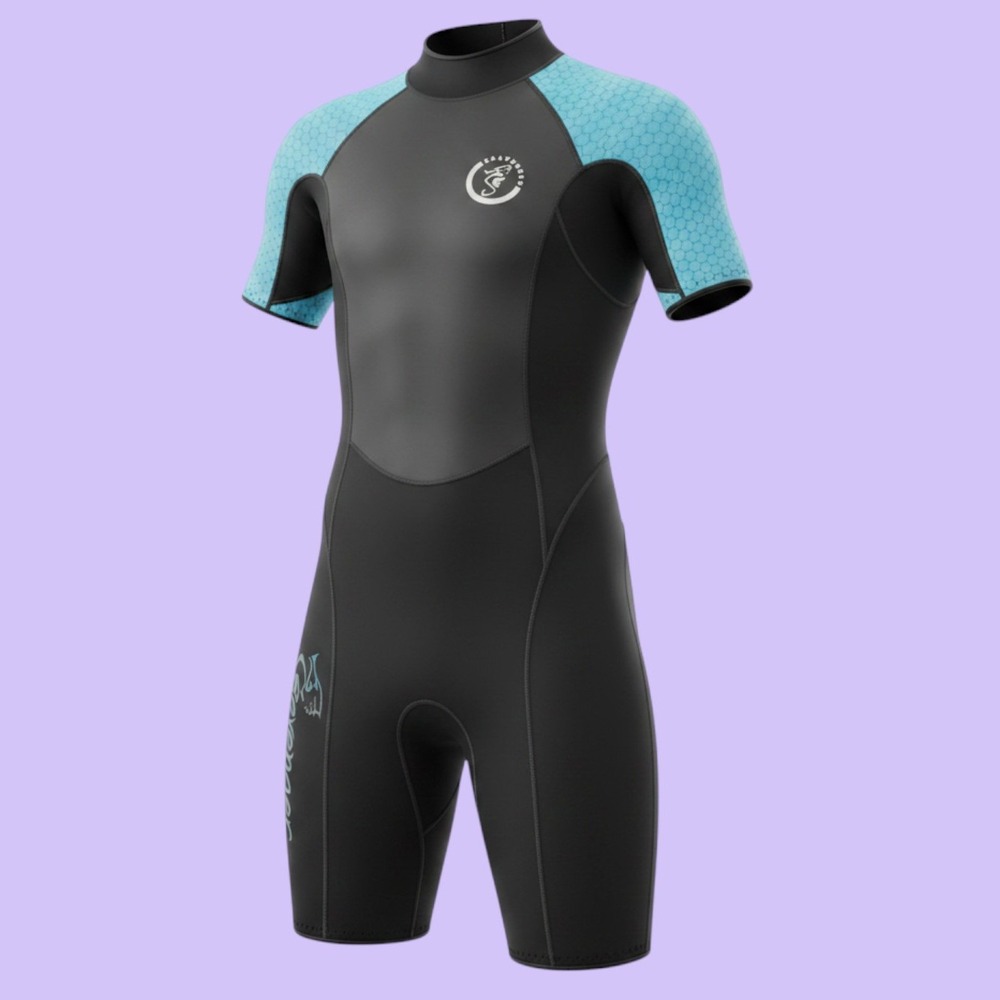 Seavenger Wetsuit Women XS Black Blue Shorty Short Sleeve Back Zip Neoprene